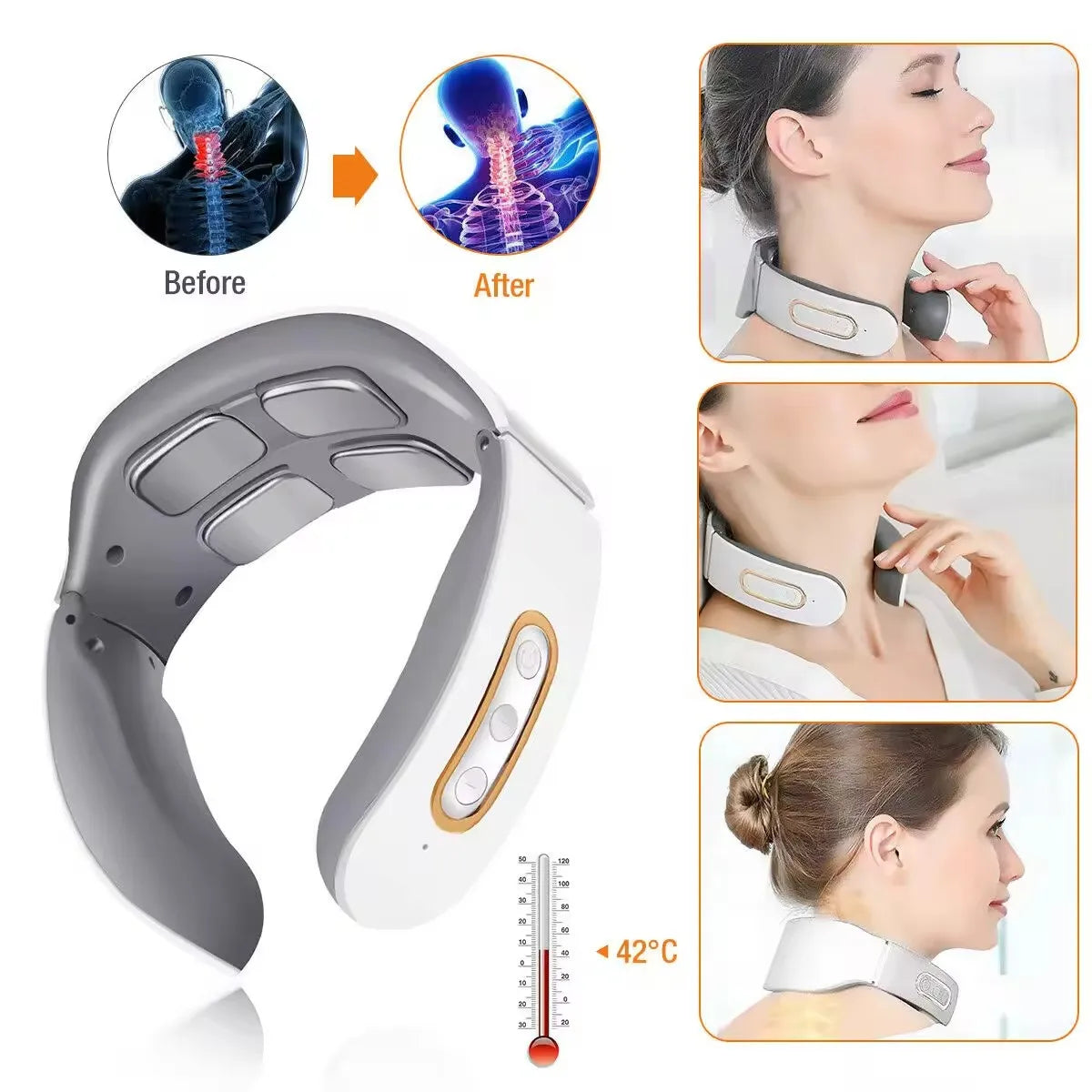 Masajeador eléctrico inteligente, masajeador de pulso para cuello y hombros, amasador Tens, calor inalámbrico, vértebra Cervical, relajación, alivio del dolor